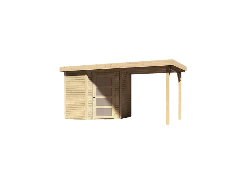 Karibu Gartenhaus Schwandorf 3 natur mit Anbaudach 2,40 Meter