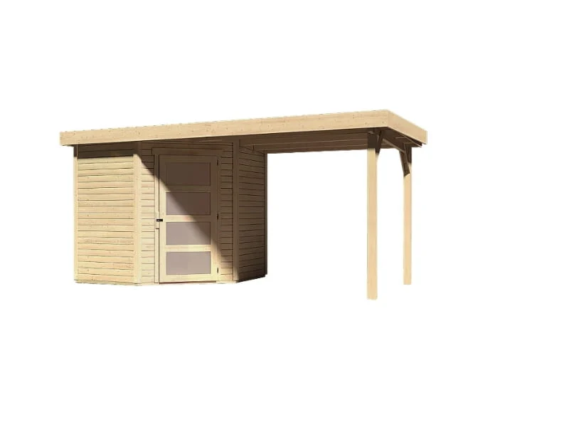 Karibu Gartenhaus Schwandorf 3 natur mit Anbaudach 2,40 Meter