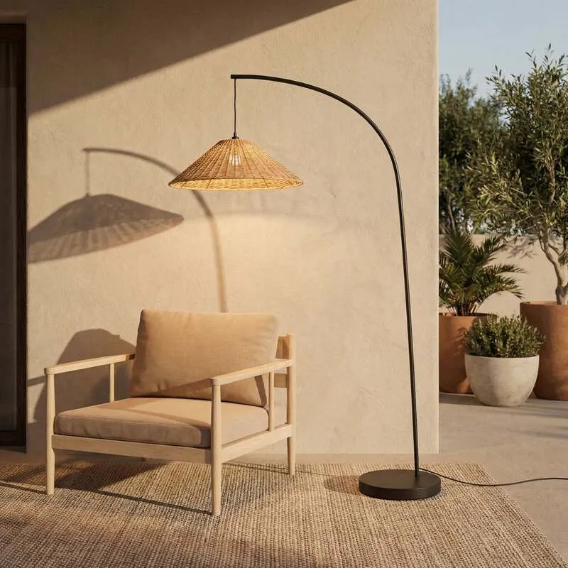 B-Ware Lucande Außenleuchte Stehlampe Lampe Taniola Rattan Holz Schwarz IP44 Outdoor935