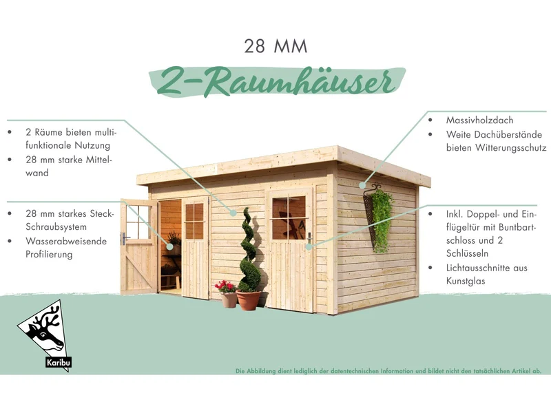 Karibu Gartenhaus Tintrup 2-Raum-Haus natur 28 mm