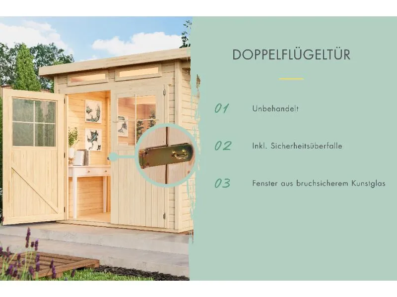 Karibu Gartenhaus Glücksburg 3 natur 19 mm