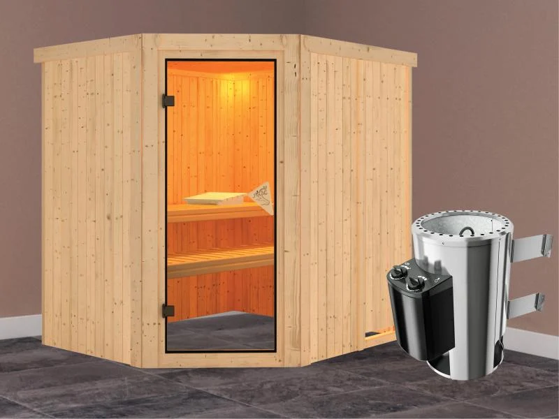 Lilja - Karibu Sauna Plug & Play inkl. 3,6 kW-Ofen - ohne Dachkranz -