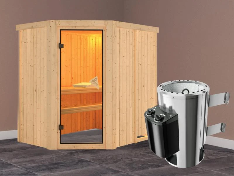 Saja - Karibu Sauna Plug & Play inkl. 3,6 kW-Ofen - ohne Dachkranz -