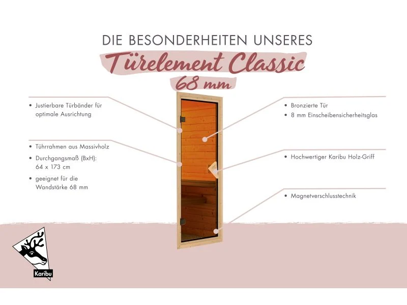 Karibu Saunatür Classic bronziert für 68 mm Wandstärke