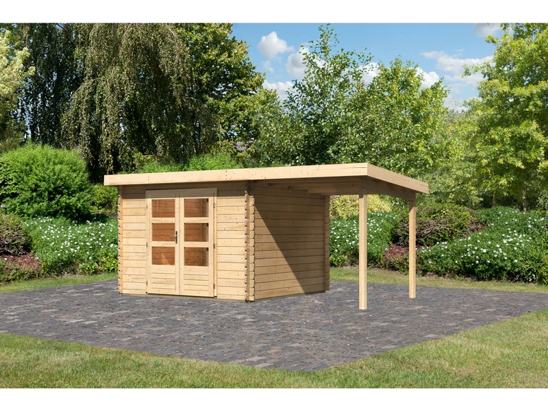 Karibu Gartenhaus Bastrup 5 mit Anbaudach 2 Meter