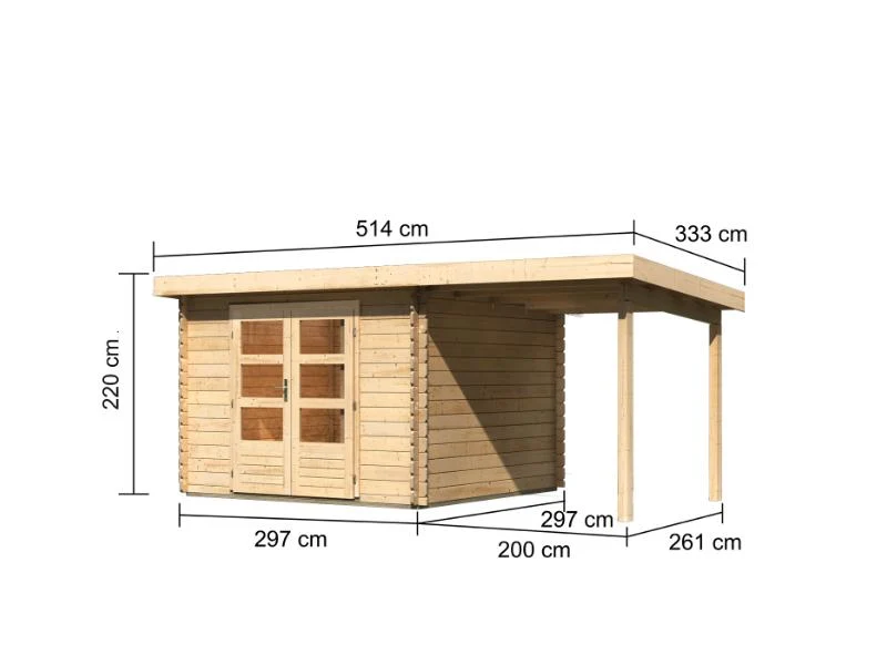 Karibu Gartenhaus Bastrup 5 mit Anbaudach 2 Meter