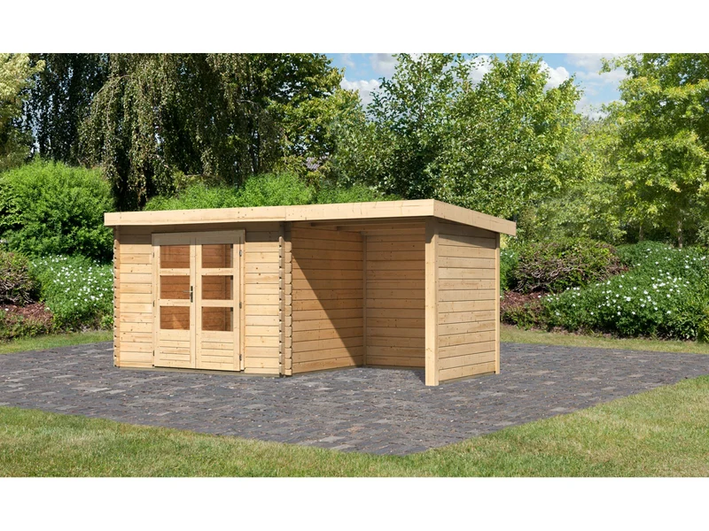 Karibu Gartenhaus Bastrup 3 mit Schleppdach 2 Meter Rück- und Seitenwand