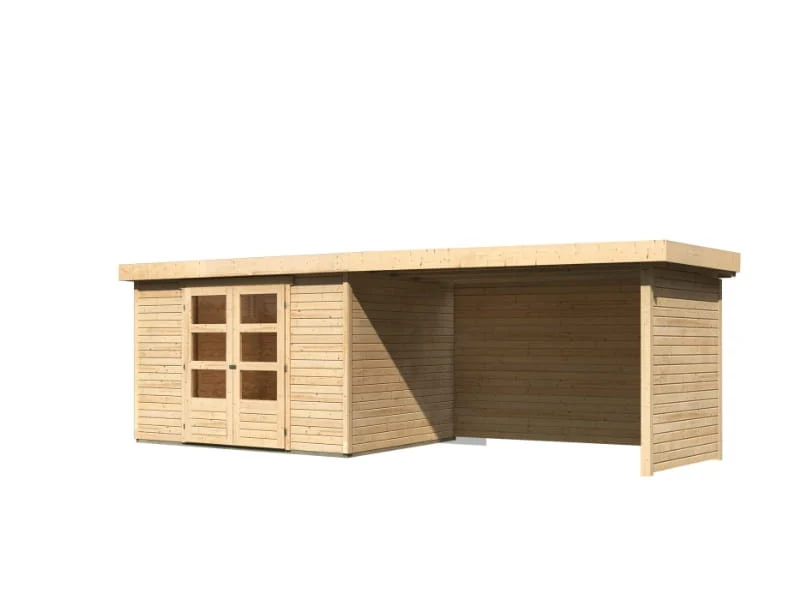 Karibu Gartenhaus Askola 5 mit Anbaudach 2,75 Meter, Seiten- und Rückwand