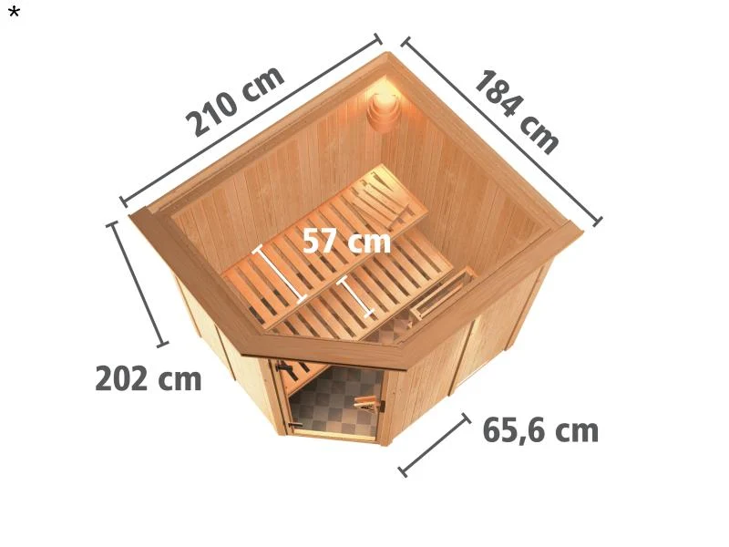 Lilja - Karibu Sauna Plug & Play inkl. 3,6 kW-Ofen - mit Dachkranz -