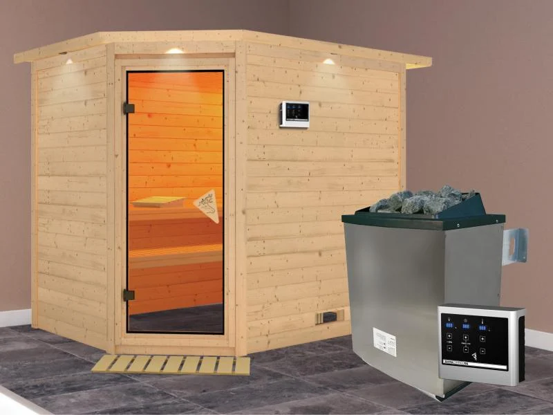 Tanami - Karibu Sauna inkl. 9-kW-Ofen - mit Dachkranz -