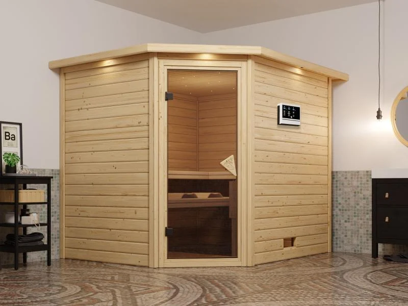 Tanami - Karibu Sauna inkl. 9-kW-Ofen - mit Dachkranz -
