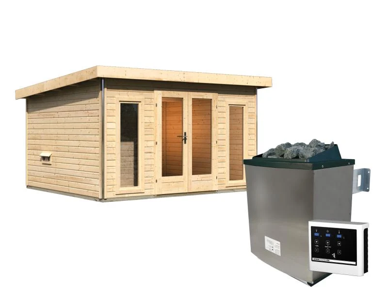 Karibu Saunahaus Mainburg 2 Set B naturbelassen -9 kW Ofen ext. Steuerung-