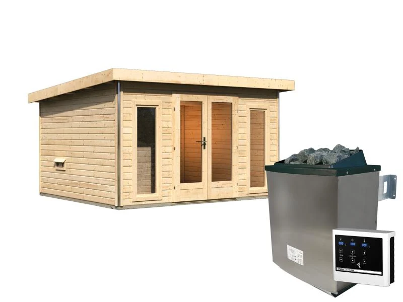 Karibu Saunahaus Mainburg 2 Set A naturbelassen -9 kW Ofen ext. Steuerung