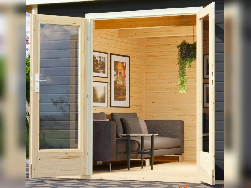Karibu Saunahaus Mainburg 2 Set A ohne Ofen terragrau