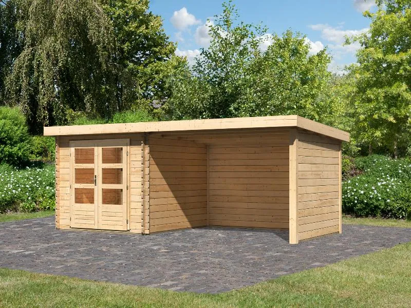 Karibu Gartenhaus Bastrup 4 Anbaudach 3 Meter inklusive Rück- und Seitenwand
