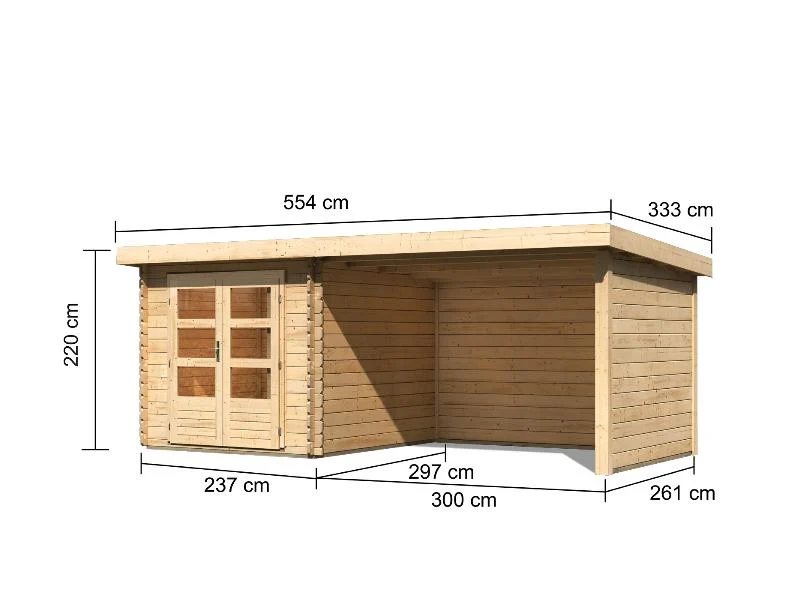 Karibu Gartenhaus Bastrup 4 Anbaudach 3 Meter inklusive Rück- und Seitenwand