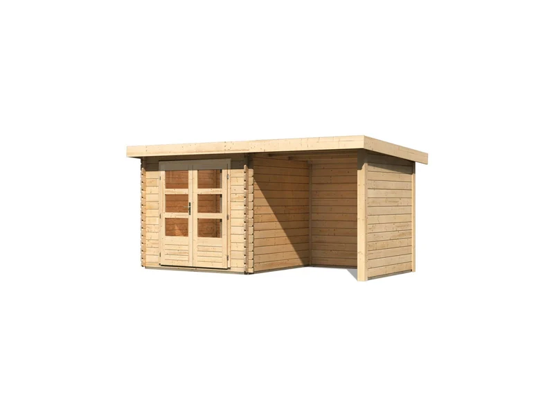 Karibu Gartenhaus Bastrup 2 mit Anbaudach 2 Meter, Seiten- und Rückwand