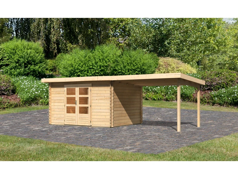 Karibu Gartenhaus Bastrup 7 mit Anbaudach 3 Meter