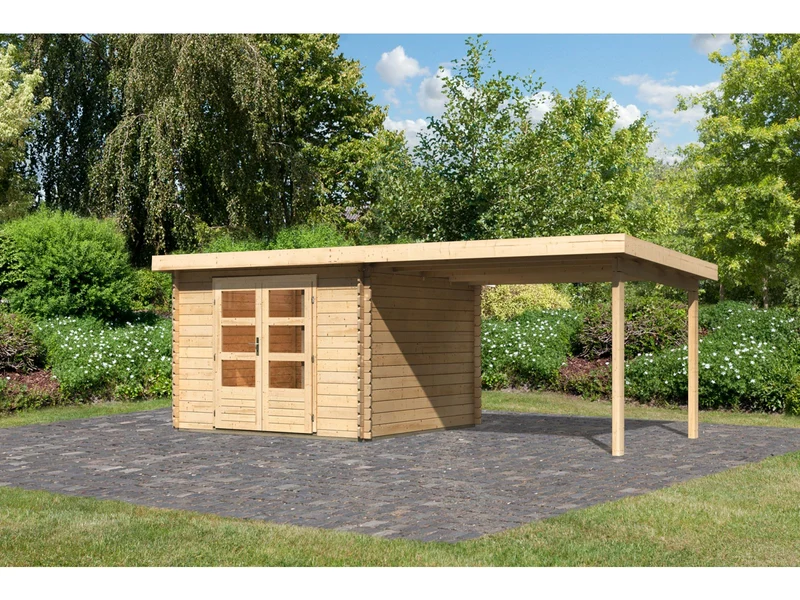 Karibu Gartenhaus Bastrup 5 mit Anbaudach 3 Meter