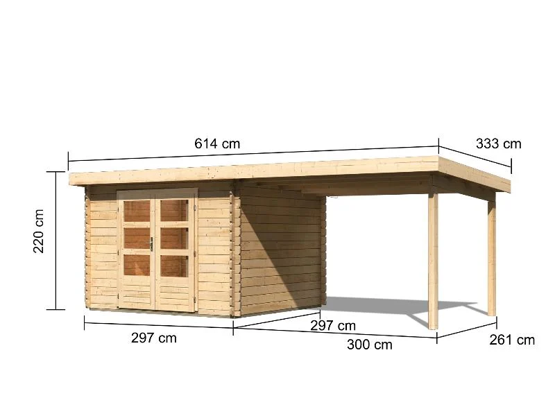 Karibu Gartenhaus Bastrup 5 mit Anbaudach 3 Meter