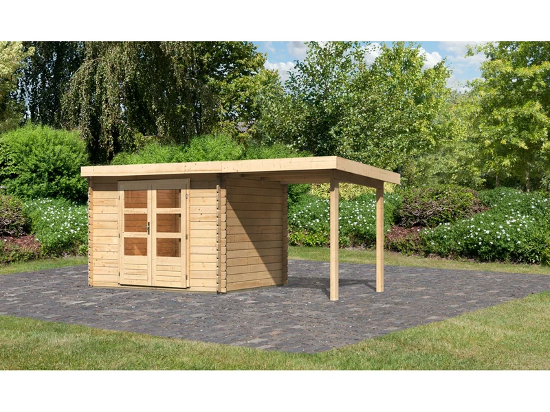 Karibu Gartenhaus Bastrup 3 mit Anbaudach 2 Meter