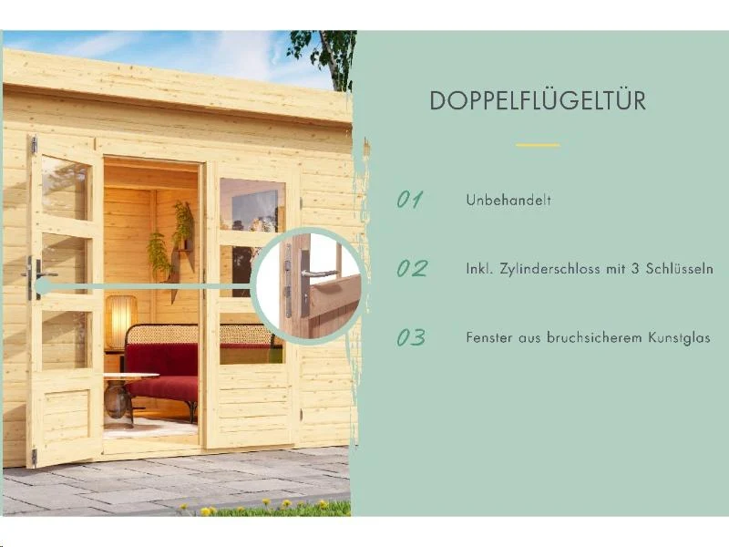 Karibu Gartenhaus Bastrup 3 mit Anbaudach 2 Meter