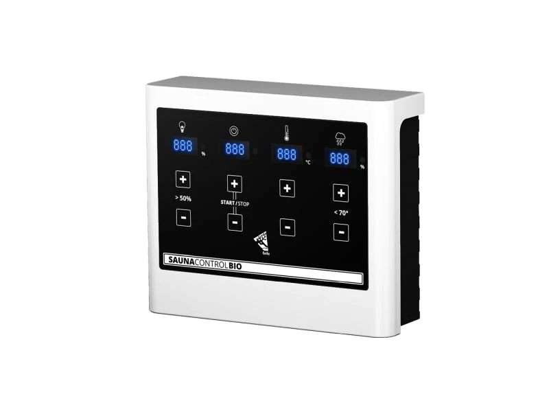Karibu Sauna Sahib 1 inkl. 9 kW Bioofen ext. Steuerung, mit klassischer Saunatür -mit Dachkranz-