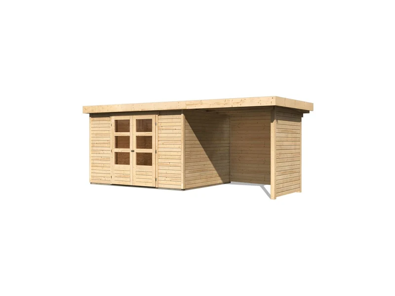 Karibu Gartenhaus Askola 5 mit Anbaudach 2,4 Meter, Seiten- und Rückwand