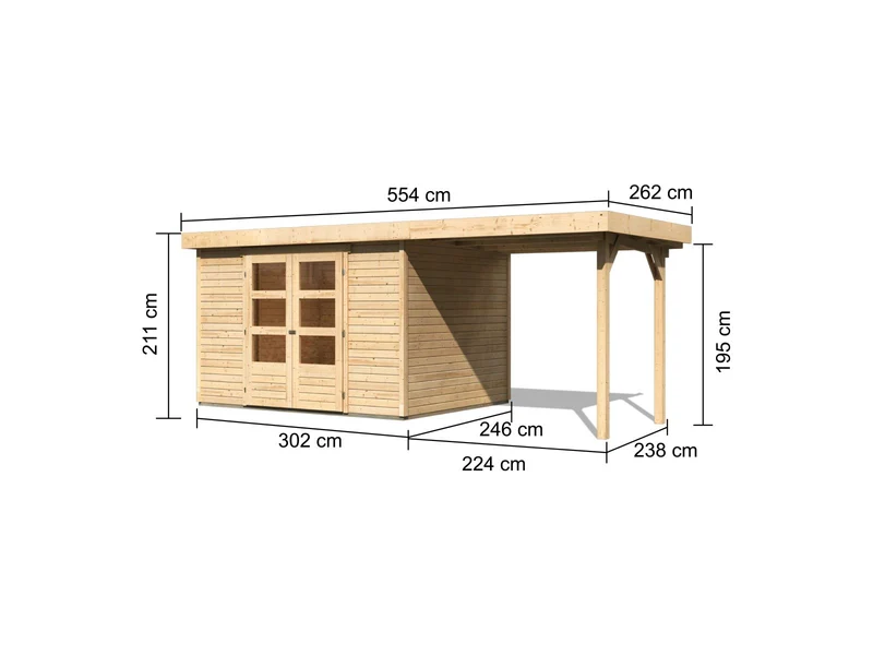 Karibu Gartenhaus Askola 5 mit Anbaudach 2,25 Meter