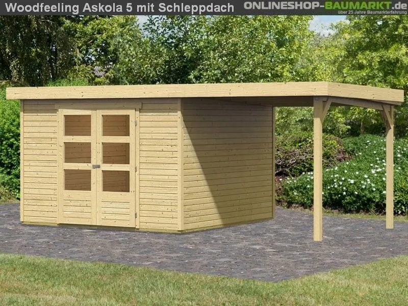 Karibu Gartenhaus Askola 5 mit Anbaudach 2,25 Meter