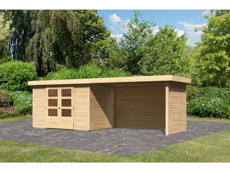 Karibu Gartenhaus Askola 4 mit Anbaudach 2,75 Meter, Seiten- und Rückwand