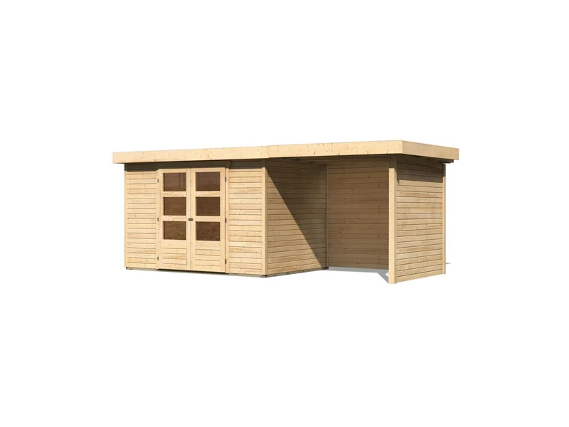 Karibu Gartenhaus Askola 4 mit Anbaudach 2,25 Meter, Seiten- und Rückwand