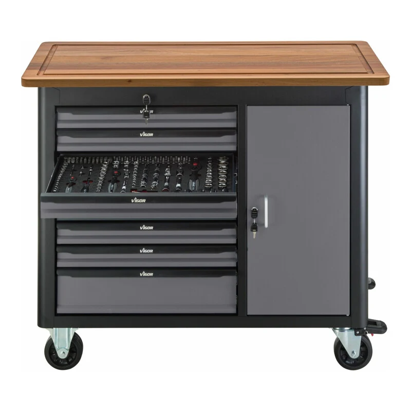 B-Ware Vigor Servicewagen V4758 Werkstattwagen Stahlblech 120kg Tragkraft 7-fach