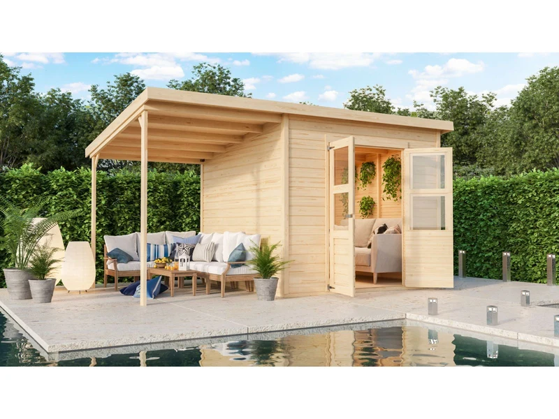 Karibu Gerätehaus Merseburg 6 SET mit Anbaudach