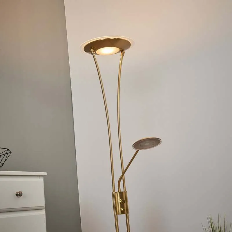 B-Ware Lindby Stehlampe Eda LED dimmbar messing matt Leselampe 180cm Höhe 3200 Lumen