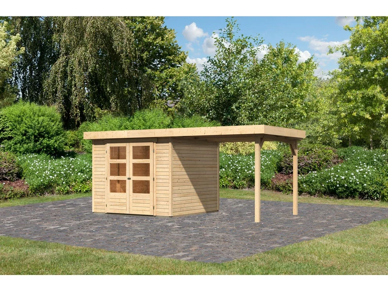 Karibu Gartenhaus Askola 3,5 mit Anbaudach 2,25 Meter