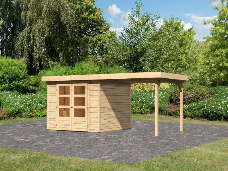 Karibu Gartenhaus Askola 3,5 mit Anbaudach 2,25 Meter