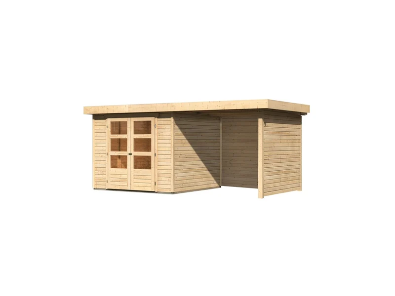 Karibu Gartenhaus Askola 3,5 mit Anbaudach 2,25 Meter, Seiten- und Rückwand