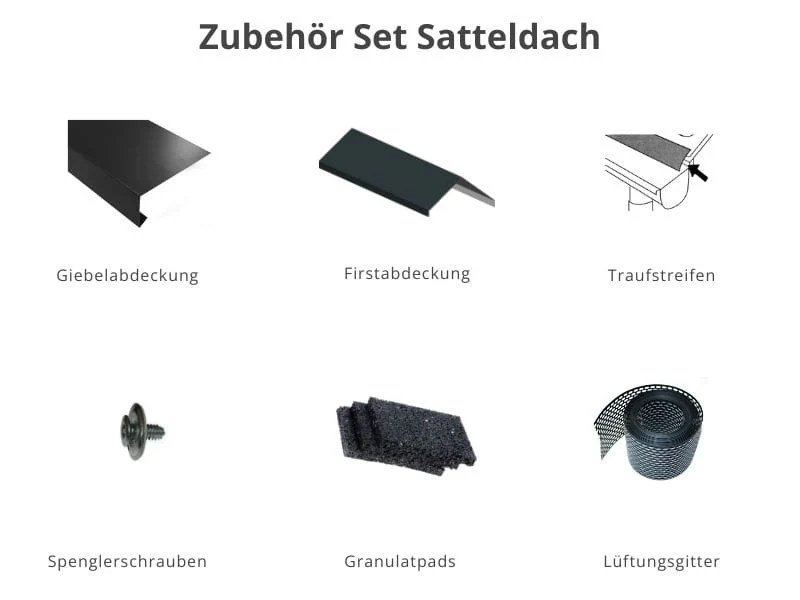 Zubehör Set für Karibu Gartenhaus Theres 7 terragrau- 2 Dachbausbauelemente