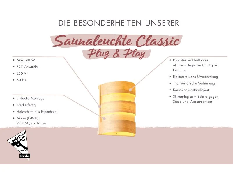 Karibu Saunaleuchte Classic Plug and Play