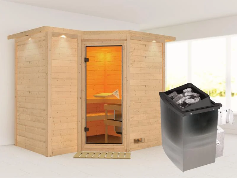 Sahib 2 - Karibu Sauna inkl. 9-kW-Ofen - mit Dachkranz -