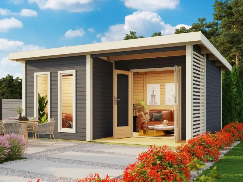 Karibu Saunahaus Mainburg 5 Set B ohne Ofen terragrau