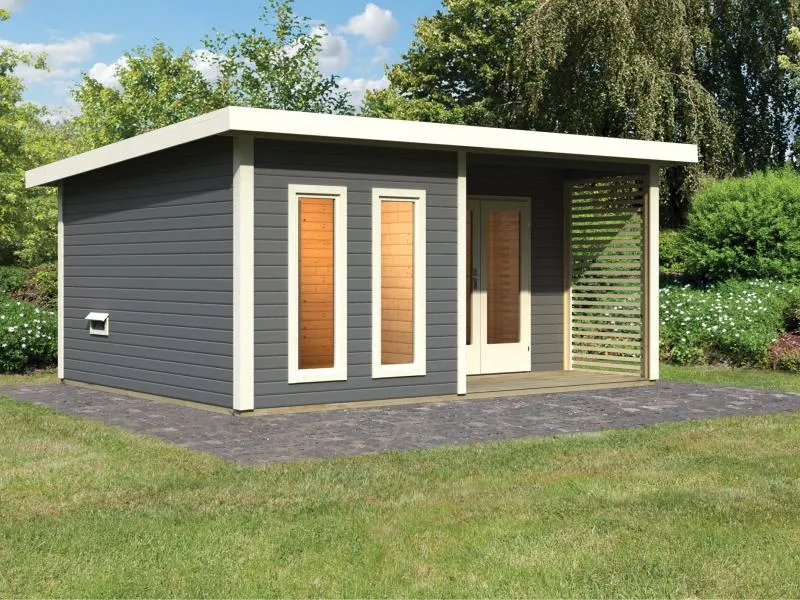 Karibu Saunahaus Mainburg 5 Set B ohne Ofen terragrau