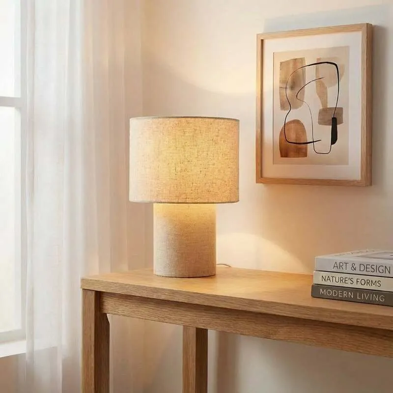 B-Ware Lindby Tischleuchte Elfie LED Lampe Leuchte beige Textil E27 Ø23cm Höhe 30cm