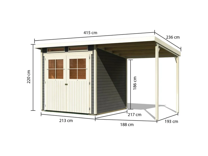 Karibu Gartenhaus Glücksburg 3 terragrau Sparset mit Schleppdach 19 mm