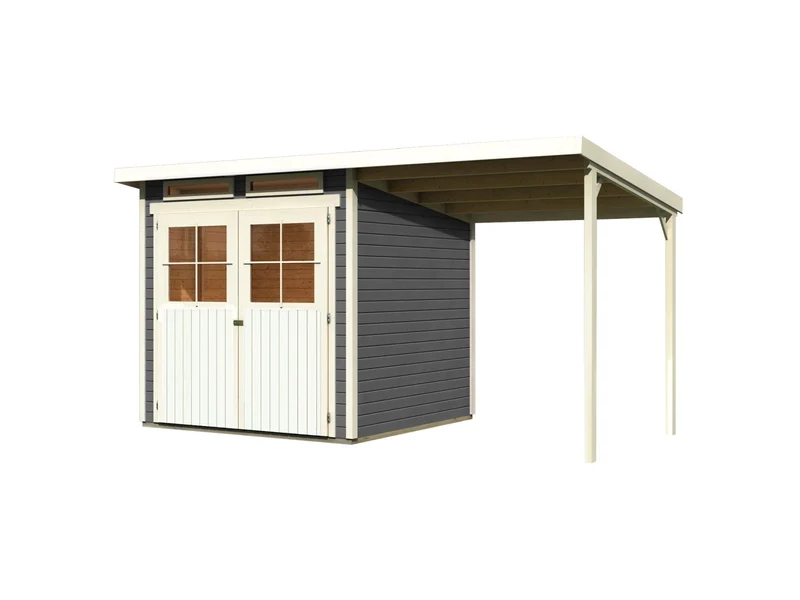 Karibu Gartenhaus Glücksburg 3 terragrau Sparset mit Schleppdach 19 mm