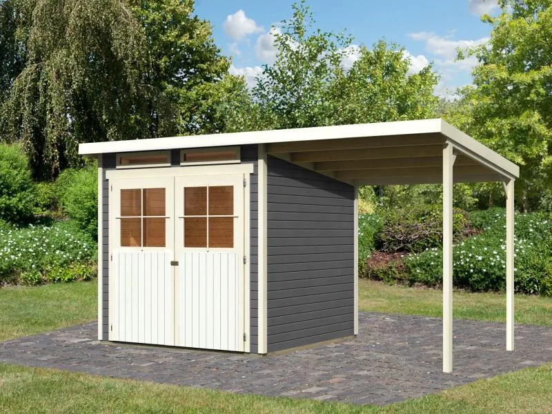 Karibu Gartenhaus Glücksburg 3 terragrau Sparset mit Schleppdach 19 mm