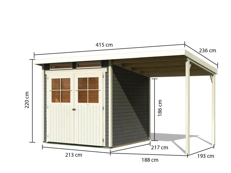 Karibu Gartenhaus Glücksburg 3 terragrau Sparset mit Schleppdach 19 mm