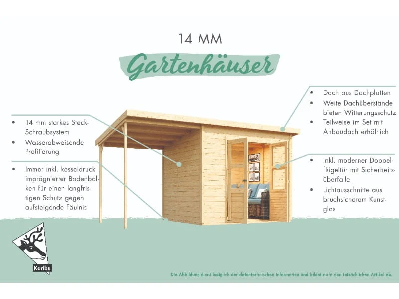 Karibu Gerätehaus Merseburg 3 SET mit Anbaudach