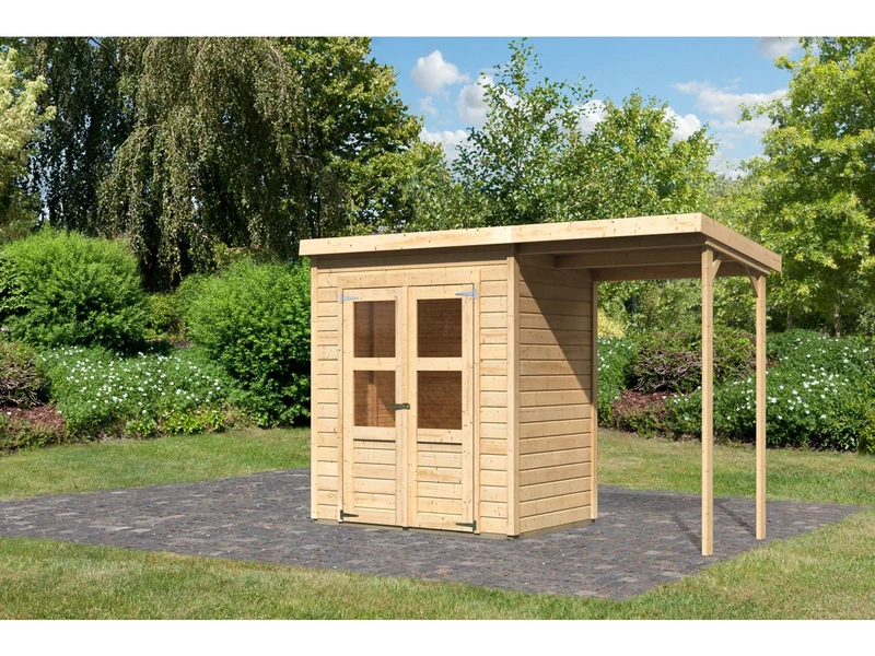 Karibu Gerätehaus Merseburg 2 SET mit Anbaudach